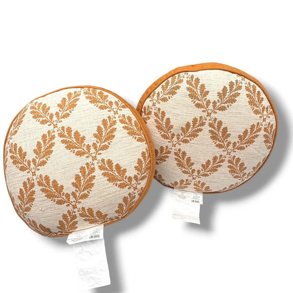 Threshold Set of 2 Round Oak Leaf Embroidered Decorative Pillows Orange 16